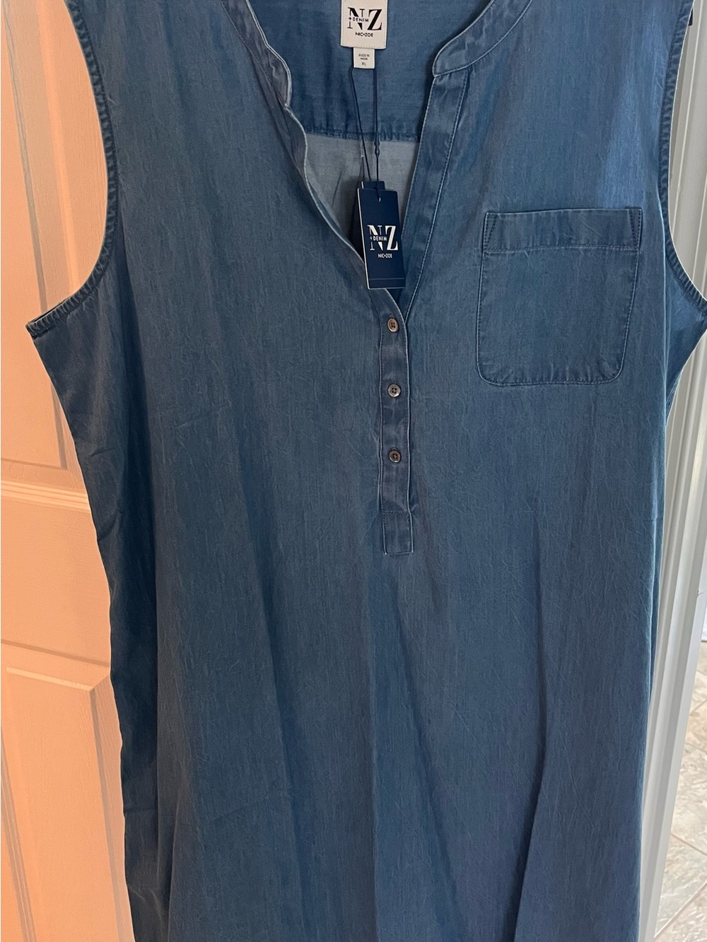 Nic + Zoe Sleeveless Chambray Tunic Dress in Indigo Blue